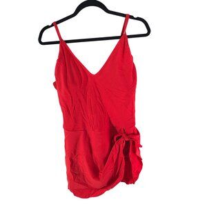 Husmeu Swimdress Tie Ruched Shelf Bra Removable Cups Red XL